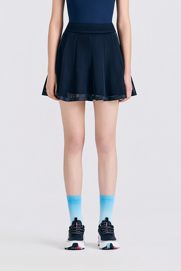 MESH FLARED SKORT(WOMEN)_NAVY-a