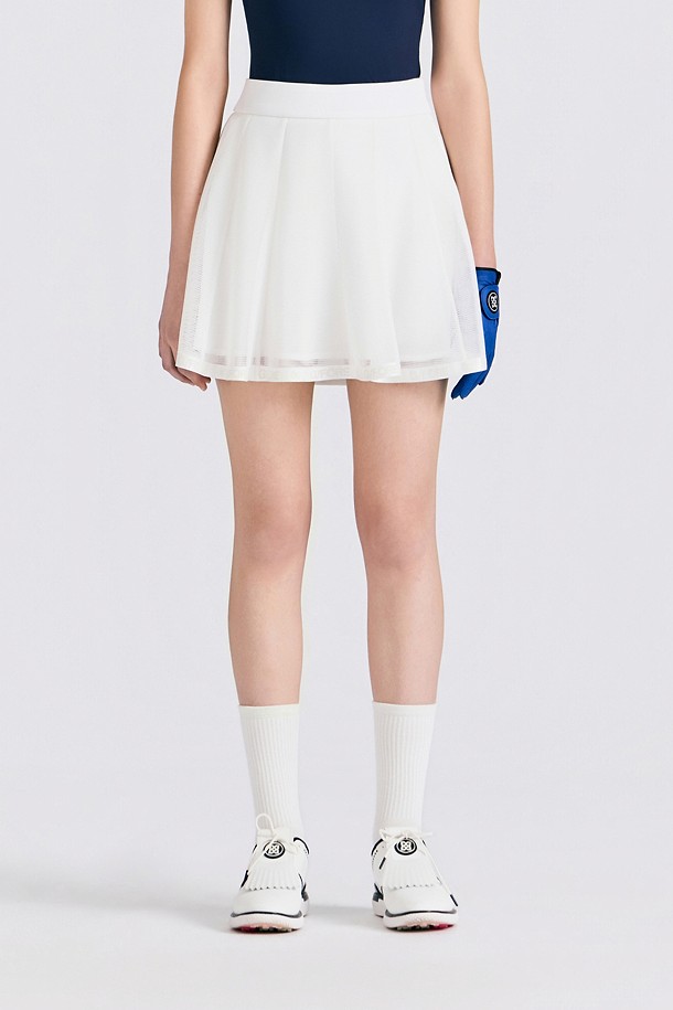 MESH FLARED SKORT(WOMEN)_WHITE-a
