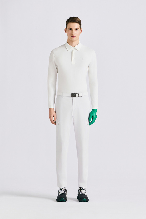 MÉLANGE LONG SLEEVE POLO (MEN) 					 					 					_WHITE-a