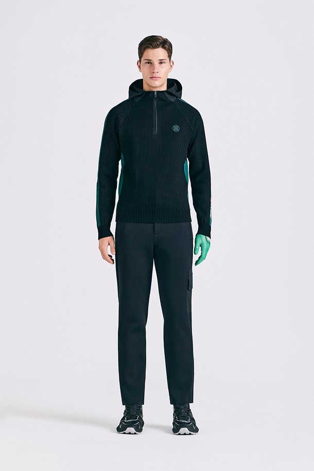 QUARTER ZIP HOODIE SWEATER(MEN)				 					 					_BLACK-a