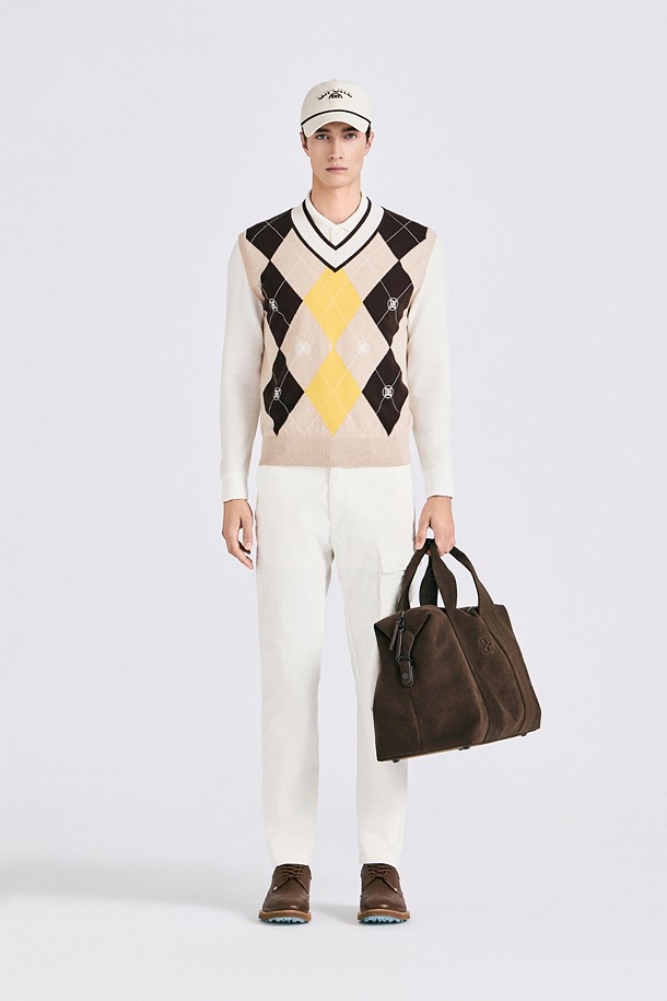 ARGYLE PATTERN KNIT VEST(MEN)					 					 					_YELLOW-a
