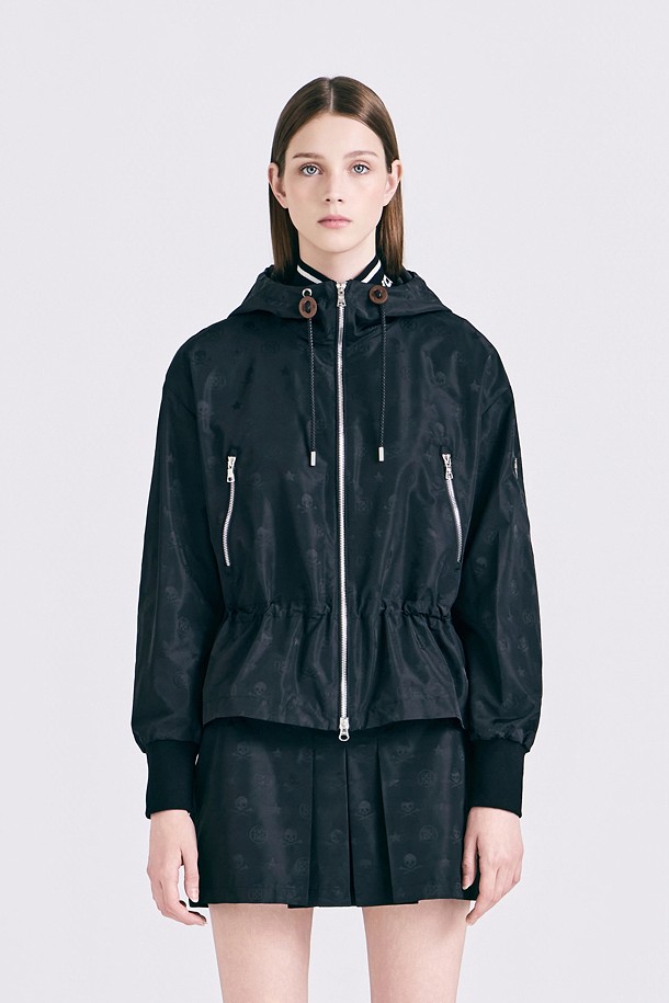 JACQUARD FULL ZIP JACKET (WOMEN)_BLACK-a