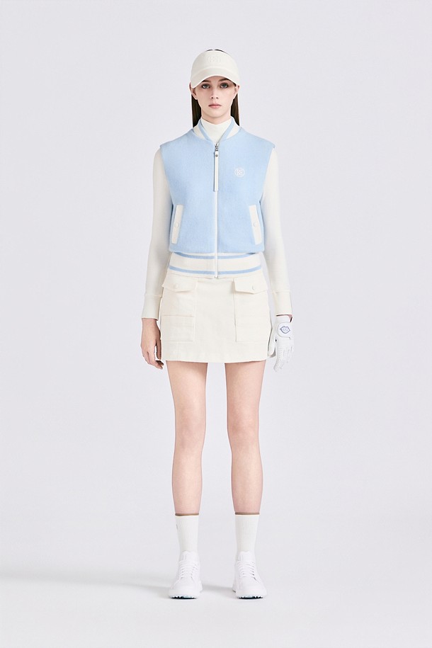 CASHMERE FULL ZIP VEST(WOMEN)					 					 					_BLUE-a