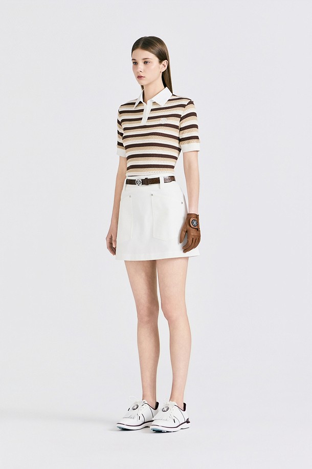 지포어-WOMEN APPAREL-CROCHET STRIPED POLO(WOMEN)