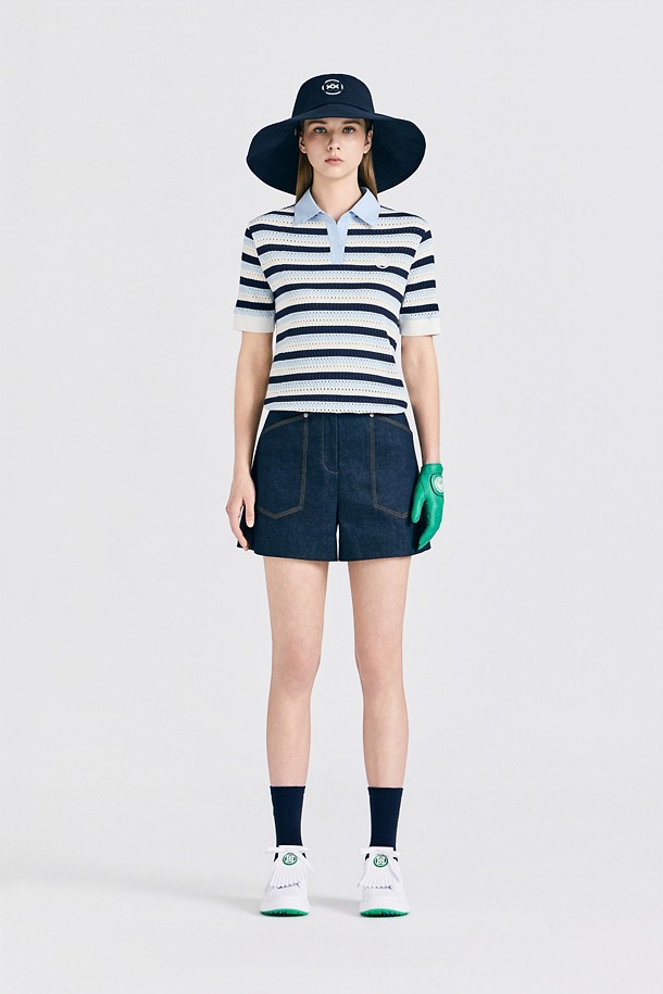 지포어-WOMEN APPAREL-CROCHET STRIPED POLO(WOMEN)