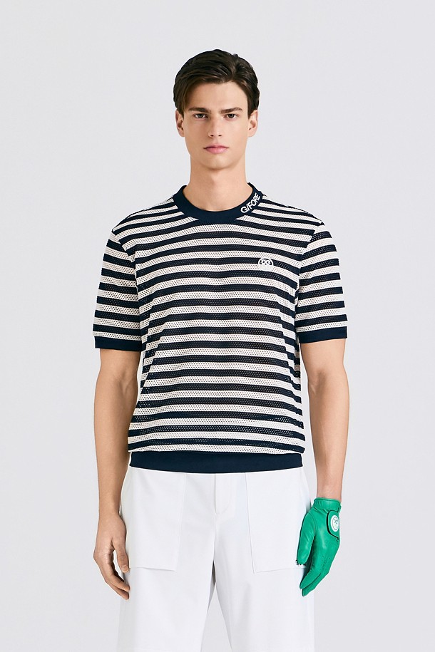 지포어-MEN APPAREL-MESH STRIPED T-SHIRT(MEN)					 					 					