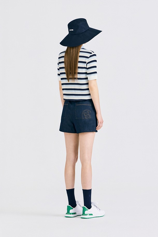 지포어-WOMEN APPAREL-CROCHET STRIPED POLO(WOMEN)