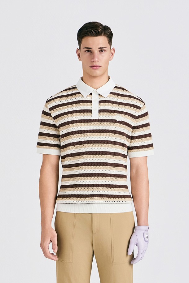 지포어-MEN APPAREL-CROCHET STRIPED POLO(MEN)