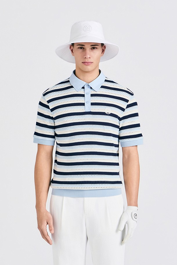 지포어-MEN APPAREL-CROCHET STRIPED POLO(MEN)