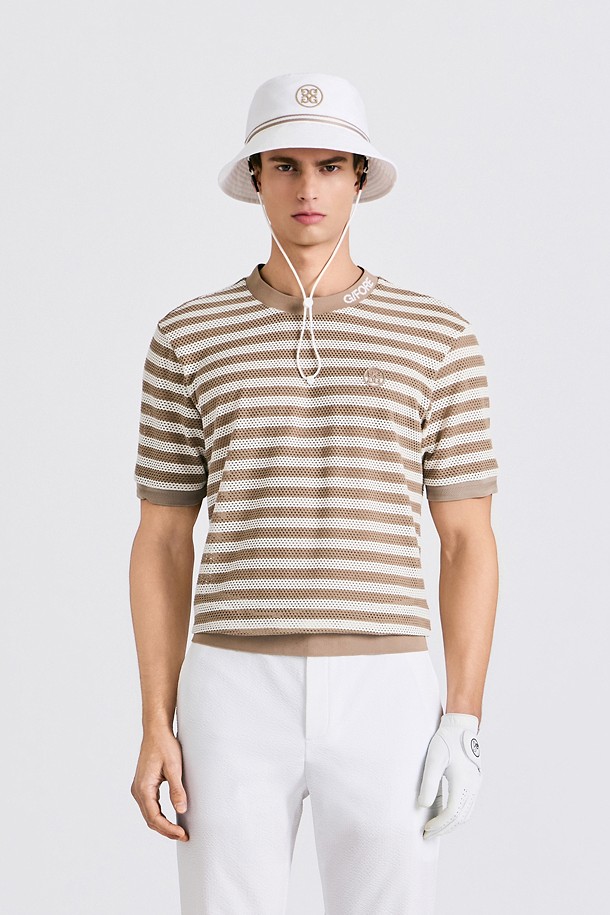 지포어-MEN APPAREL-MESH STRIPED T-SHIRT(MEN)					 					 					