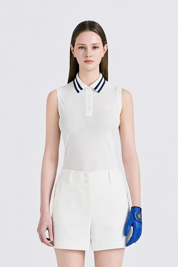 지포어-WOMEN APPAREL-MESH SLEEVELESS SLIM POLO(WOMEN)