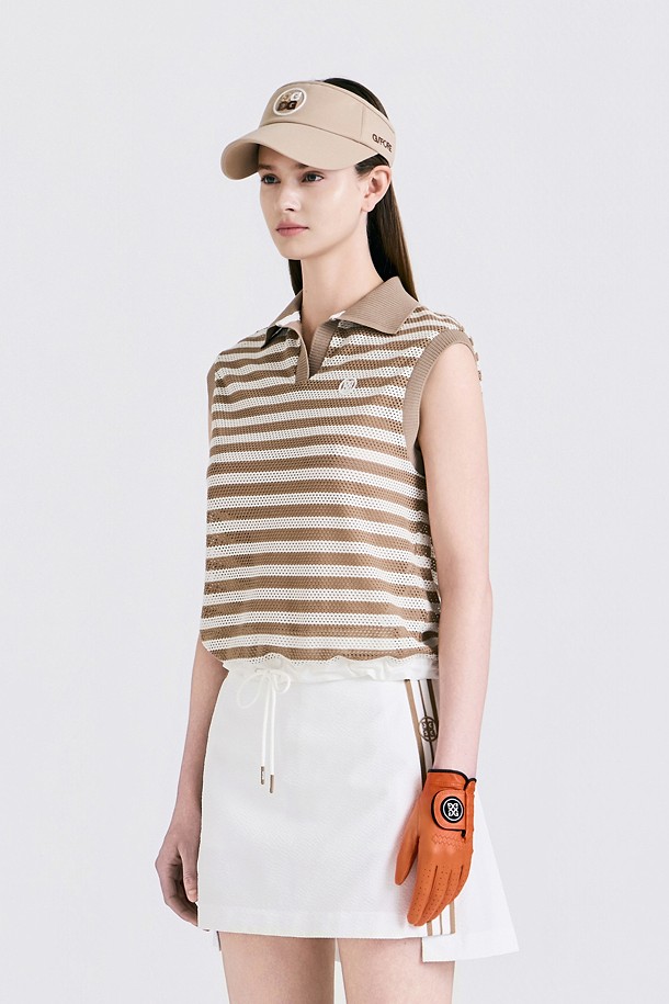 지포어-WOMEN APPAREL-MESH STRIPED SLEEVELESS(WOMEN)					 					 					