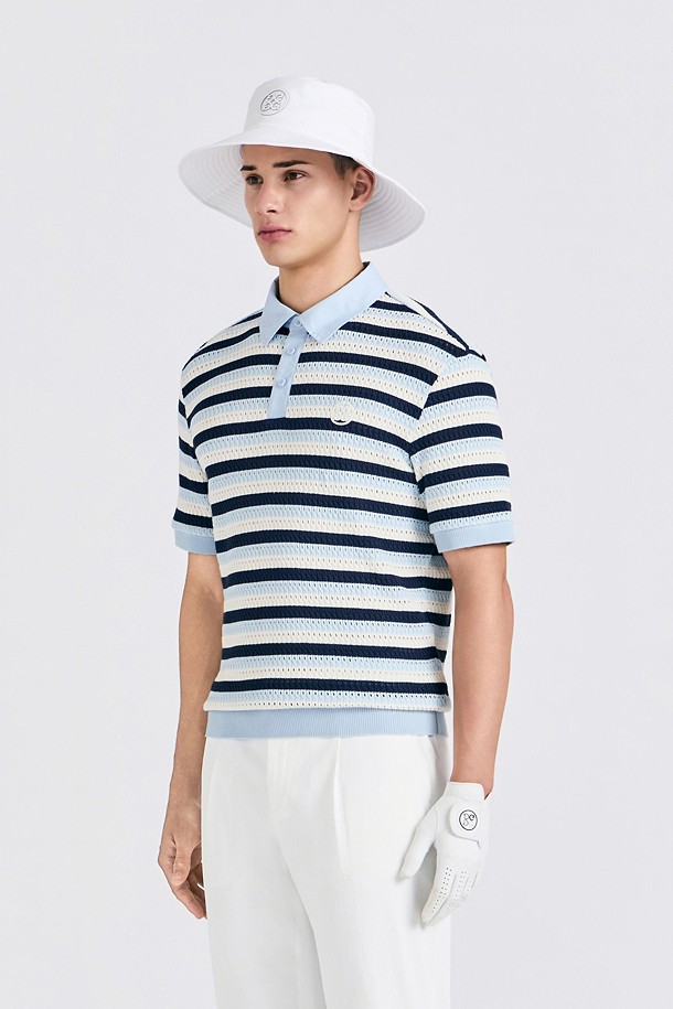 지포어-MEN APPAREL-CROCHET STRIPED POLO(MEN)