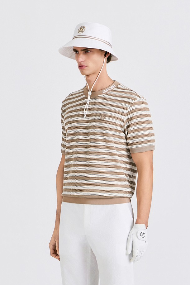 지포어-MEN APPAREL-MESH STRIPED T-SHIRT(MEN)					 					 					