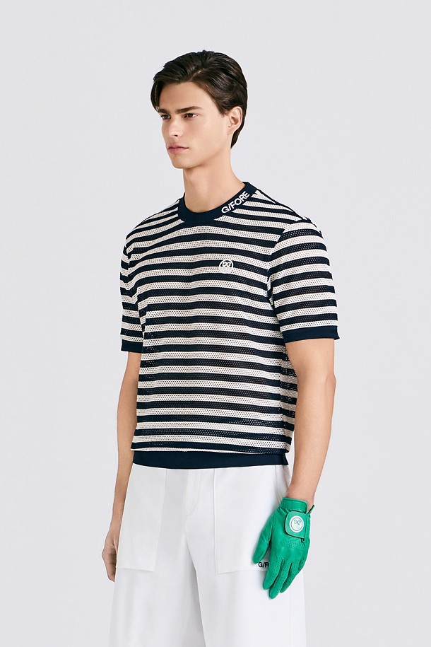 지포어-MEN APPAREL-MESH STRIPED T-SHIRT(MEN)					 					 					