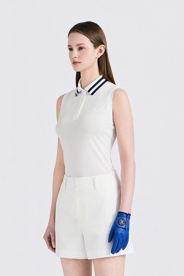 지포어-WOMEN APPAREL-MESH SLEEVELESS SLIM POLO(WOMEN)