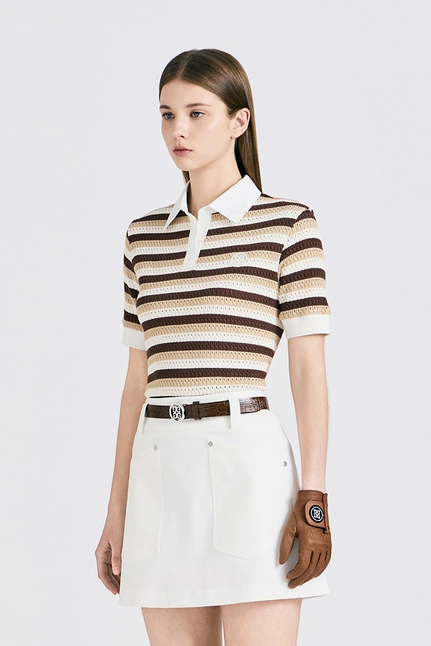 지포어-WOMEN APPAREL-CROCHET STRIPED POLO(WOMEN)