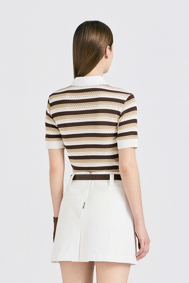 지포어-WOMEN APPAREL-CROCHET STRIPED POLO(WOMEN)