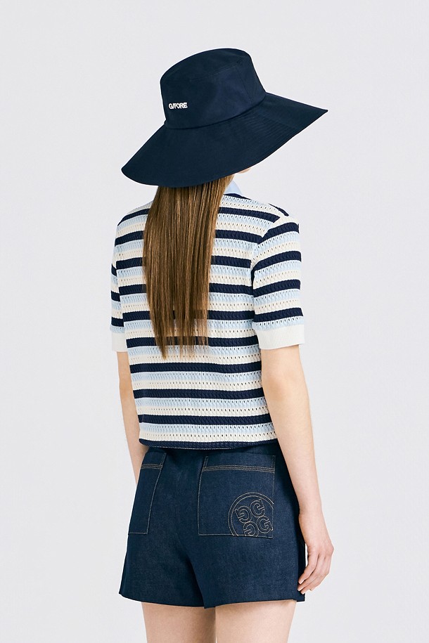 지포어-WOMEN APPAREL-CROCHET STRIPED POLO(WOMEN)