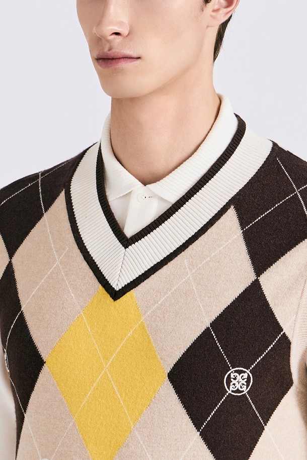 지포어-MEN APPAREL-ARGYLE PATTERN KNIT VEST(MEN)					 					 					
