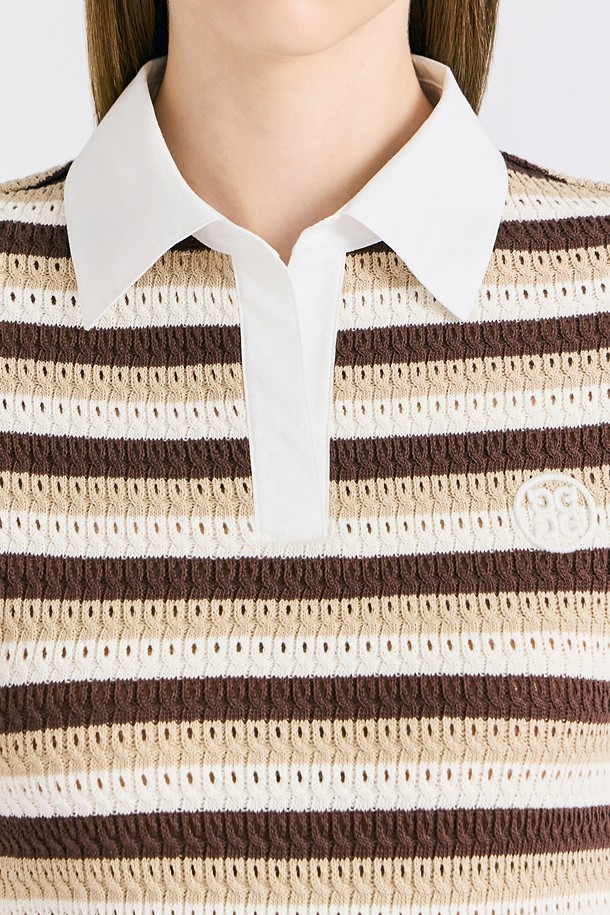 지포어-WOMEN APPAREL-CROCHET STRIPED POLO(WOMEN)
