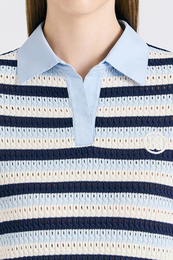 지포어-WOMEN APPAREL-CROCHET STRIPED POLO(WOMEN)