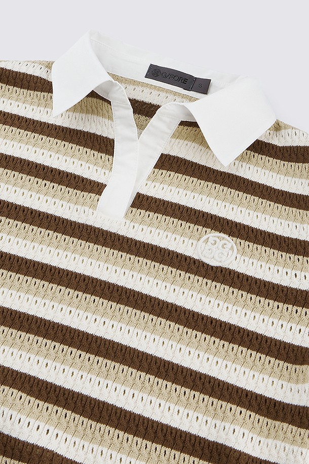 지포어-WOMEN APPAREL-CROCHET STRIPED POLO(WOMEN)