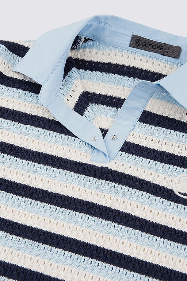 지포어-WOMEN APPAREL-CROCHET STRIPED POLO(WOMEN)