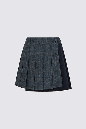 PLAID PLEATED SKORT(WOMEN)					 					 					_NAVY-a