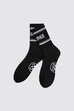SLOGAN CREW SOCK(MEN)_BLACK-a