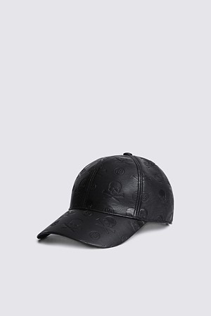 VEGAN LEATHER LOGO CAP(MEN)_BLACK-a