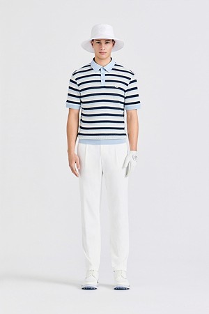 CROCHET STRIPED POLO(MEN)_BLUE-a
