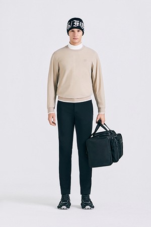 KNIT HYBRID PULLOVER(MEN)					 					 					_BEIGE-a