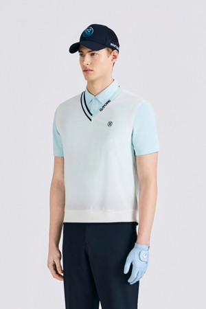 WOVEN V-NECK VEST (MEN)					 					 					_WHITE-a