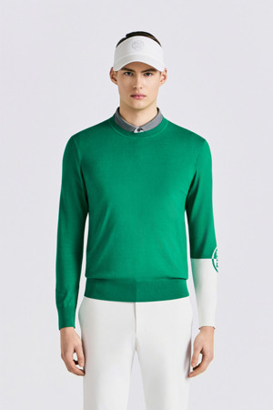 SLEEVE COLOR POINT ROUND NECK KNIT PULLOVER (MEN)_GREEN-a