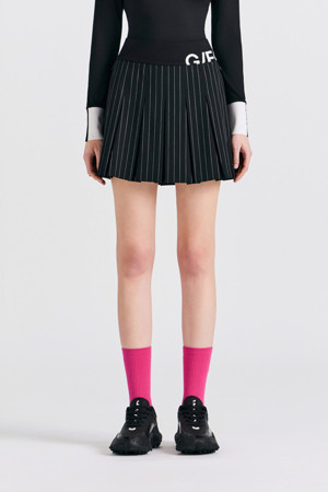 STRIPED PLEATED SKIRT(WOMEN)_BLACK-a