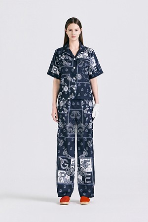 SATIN SHIRTS(WOMEN)					 					 										 					 					_NAVY-a