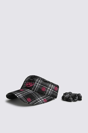 PLAID VISOR & SCRUNCHIE SET(WOMEN)_BLACK-a