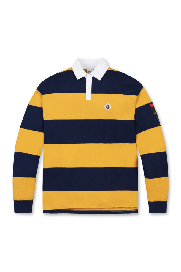 Golden Bear - 긴소매 티셔츠 - Border Stripe Woven Collar T-shirt