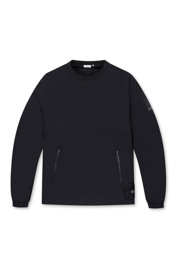 Golden Bear - 긴팔티셔츠 - Stretchable Woven Zip-pocket Crewneck Sweatshirt