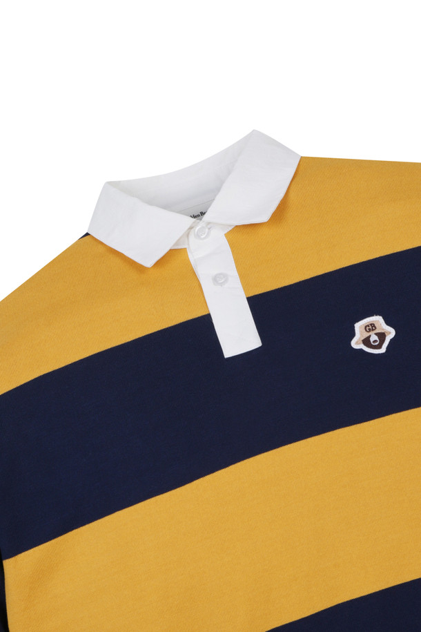 Golden Bear - 긴소매 티셔츠 - Border Stripe Woven Collar T-shirt