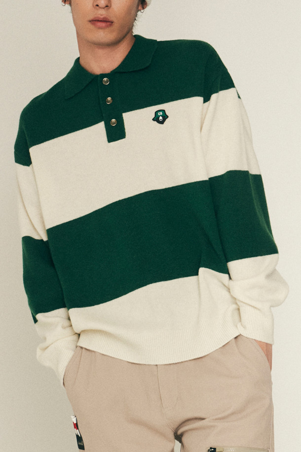 Golden Bear - 스웨터 - Border Stripe Collar Pullover