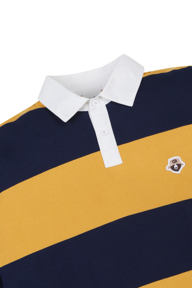 Golden Bear - 긴소매 티셔츠 - Border Stripe Woven Collar T-shirt