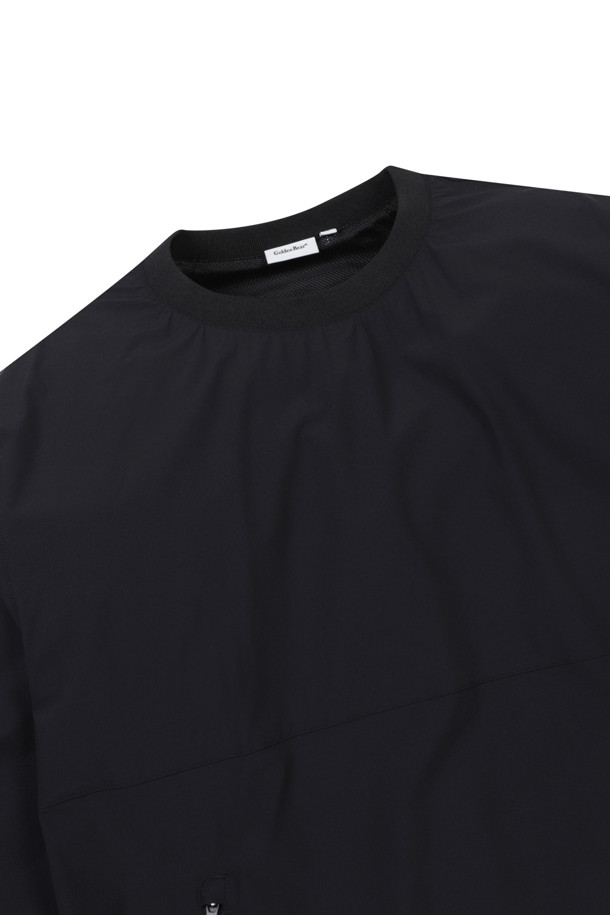 Golden Bear - 긴팔티셔츠 - Stretchable Woven Zip-pocket Crewneck Sweatshirt