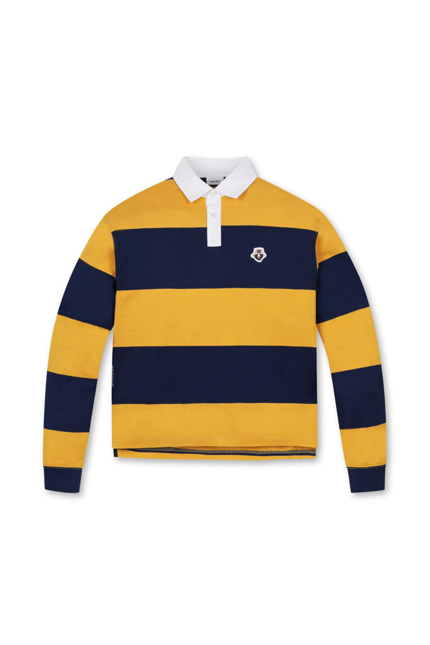 Golden Bear - 긴소매 티셔츠 - Border Stripe Woven Collar T-shirt