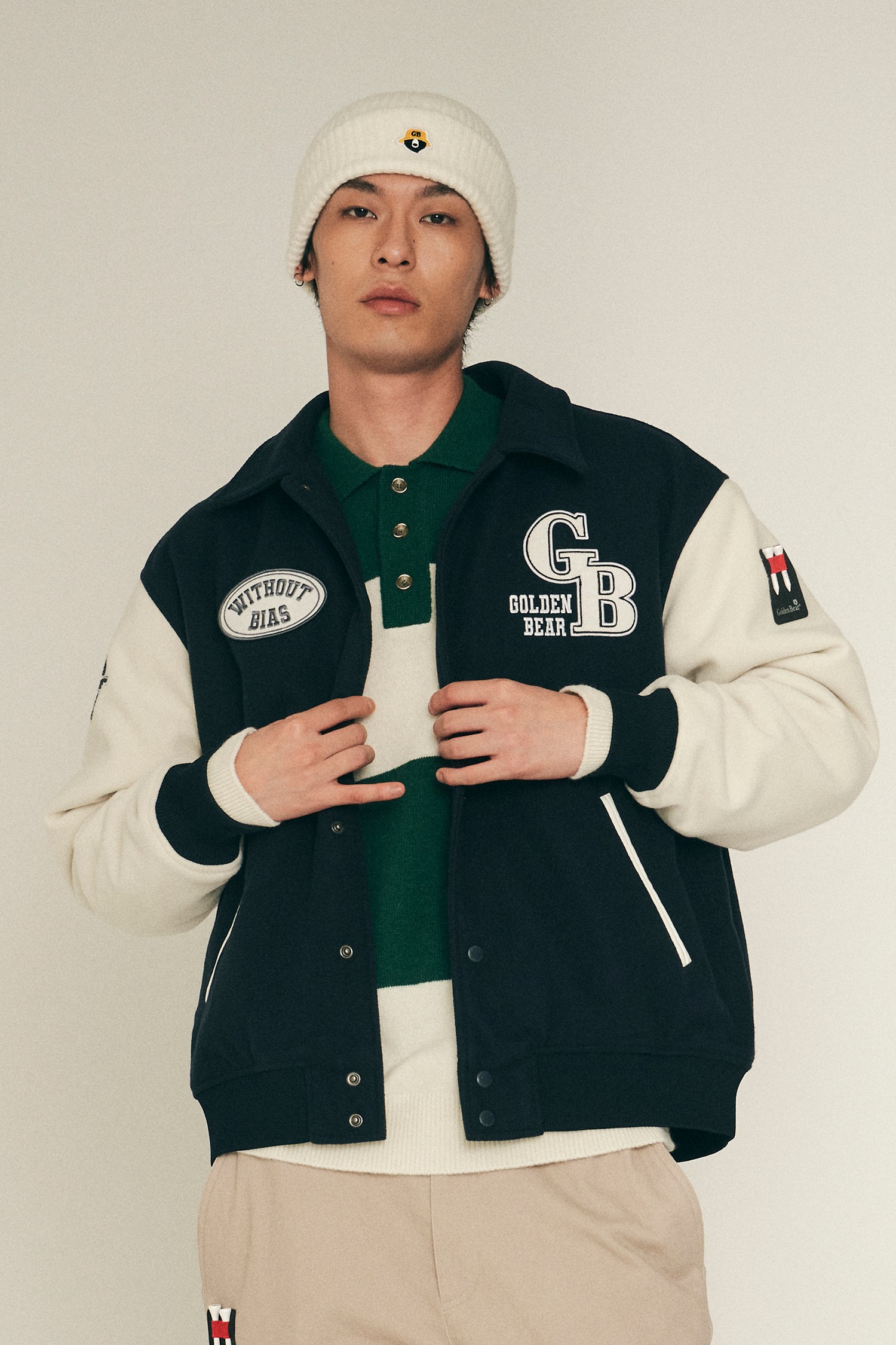 [Unisex] Wool-like Padded Varsity Jacket_Golden Bear