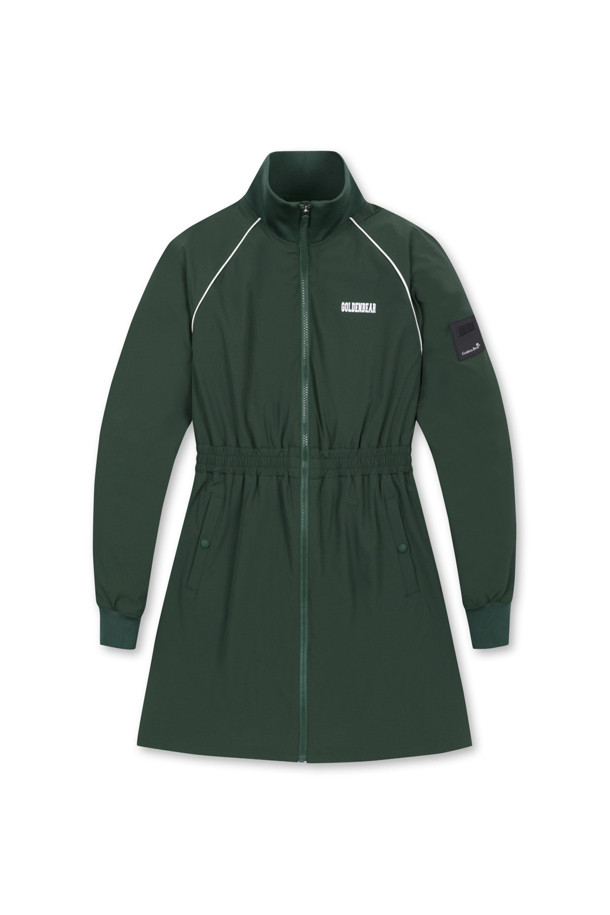 Golden Bear - 긴소매 원피스 - (WOMEN) Full Zip-up Piping Woven Dress(Green)