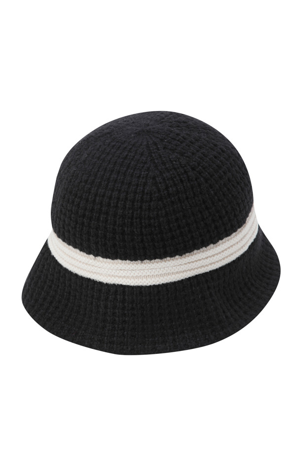 Golden Bear - 모자 - (WOMEN) Contrast Line Knitted Buckethat(Black)