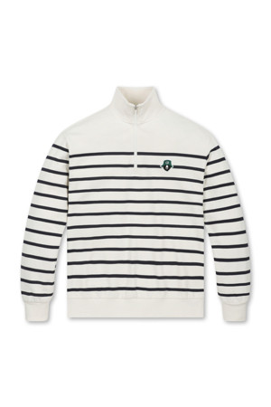 (MEN) Half Zip Yarn-dyed striped Sweatshirt(Ivory)