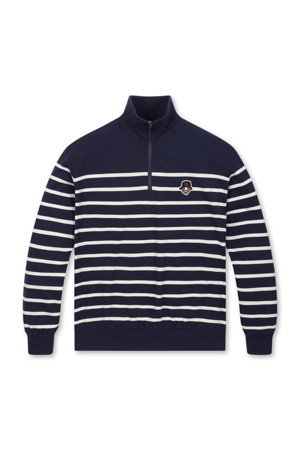 (MEN) Half Zip Yarn-dyed striped Sweatshirt(Navy)